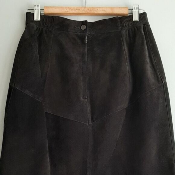 BIANCA 100% Genuine Suede Leather Pencil Knee Length Skirt Black Sz M - Picture 8 of 14
